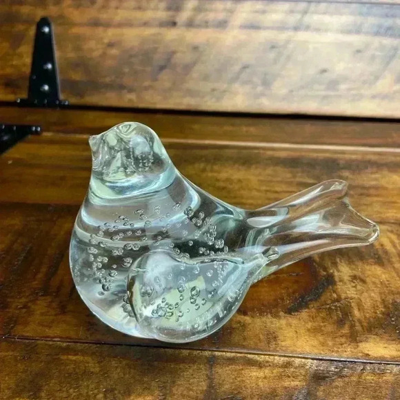 Vintage Clear Art Glass Bird Paperweight Figurine Controlled Bubbles Bullicante - Picture 1 of 8
